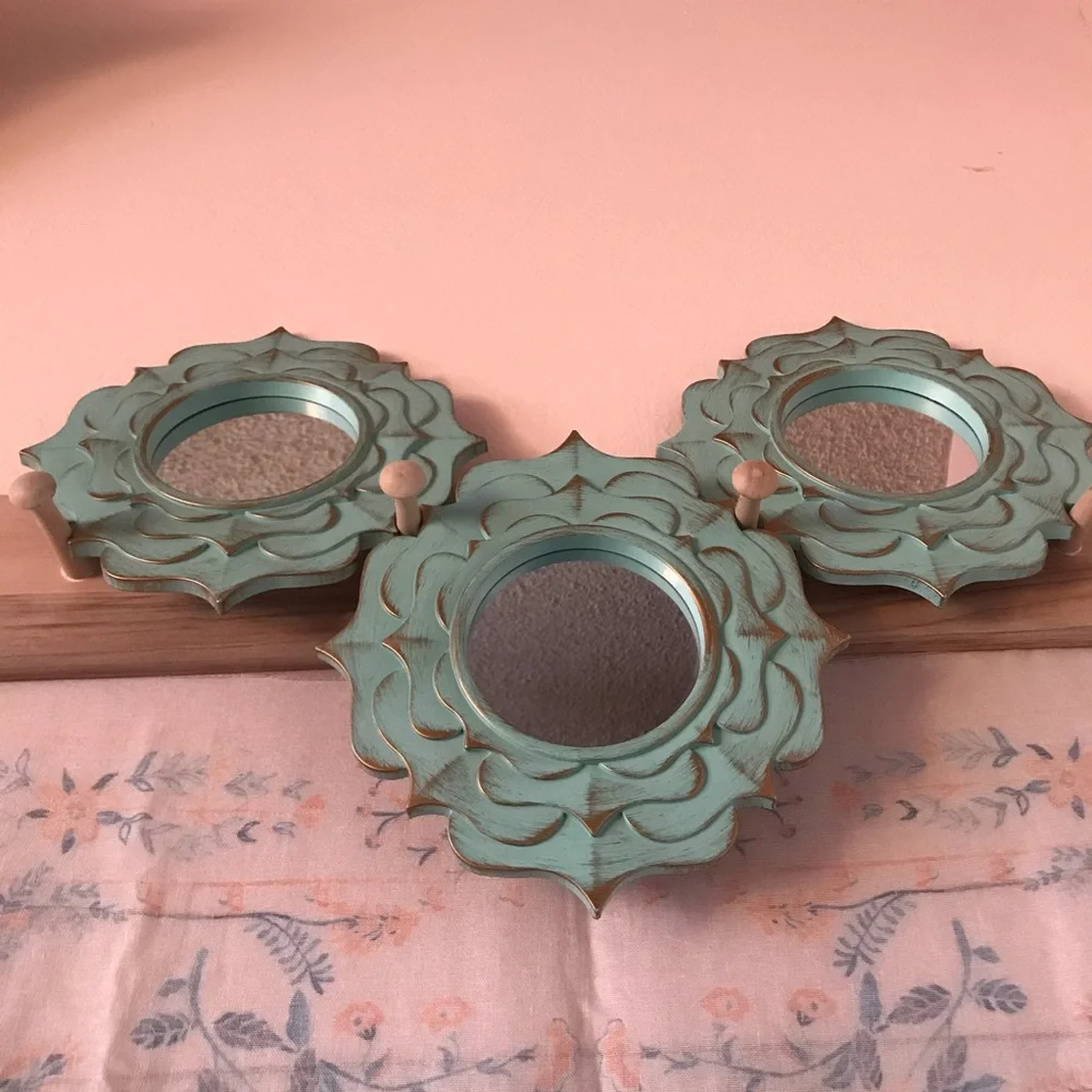 3 Decorative Blue and Gold Mirrors